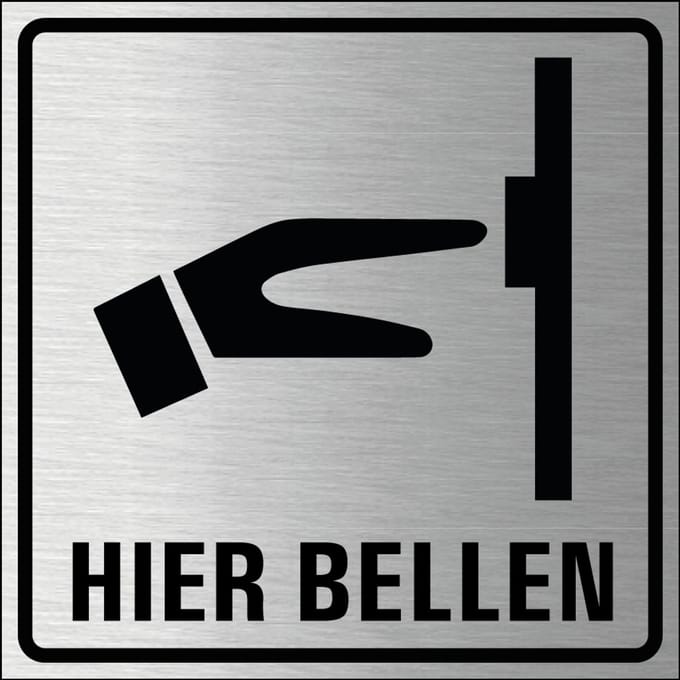 Bordje hier bellen, geborsteld aluminium 200 x 200 mm
