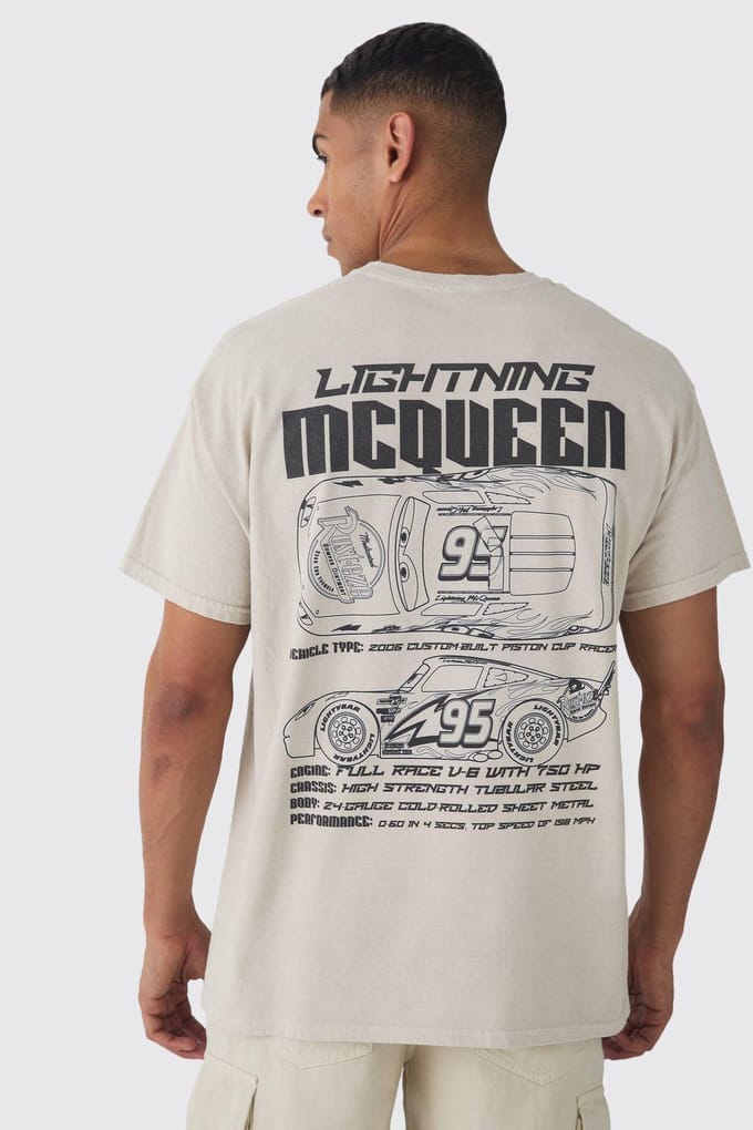 Oversized Disney Cars Was Licentie Print T-shirt | Stone | Size Medium