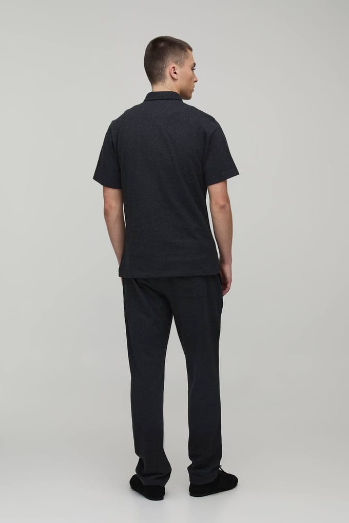 Slim Fit Short Sleeve Shirt and Tapered Trouser Set | Charcoal | Size Medium
