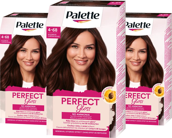 Palette - Perfect Gloss - 4-68 Rood Bruin - Semi-permanente haarverf - Haarkleuring - 3 stuks