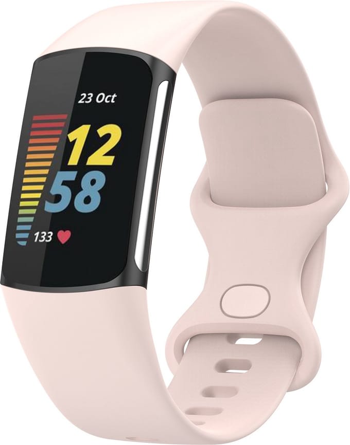 KELERINO. Siliconen bandje geschikt voor Fitbit Charge 5 - Lichtroze - Small