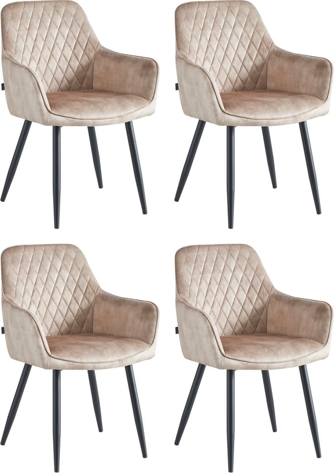 Colenis® - Beverly Eetkamerstoel - Set Van 4 - Champagne - Vintage Velvet - Met armleuning