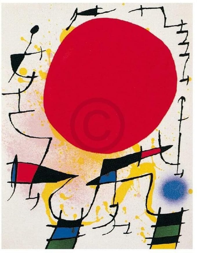 Kunstdruk Joan Miro - Le soleil rouge 40x50cm