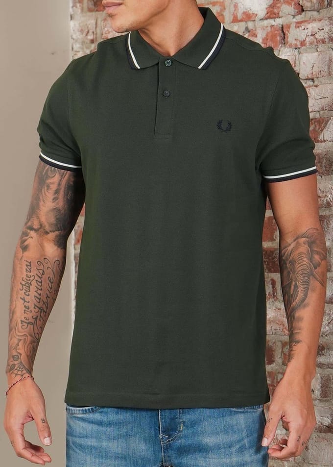 Fred Perry Twin tipped fred perry shirt - crtgrn snwt nvy