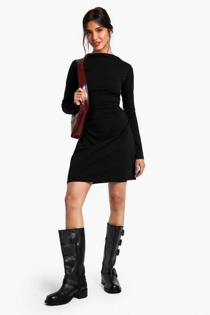 boohoo Dames Geruched Zij T-shirt Mini-jurk | Black | Maat: 8