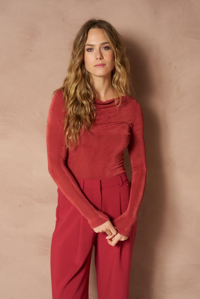 Top Ilen - Draped Neck Basic | Brick Red
