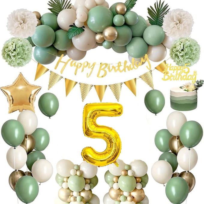 FeestmetJoep® 5 jaar verjaardag versiering & ballonnen - Goud & Groen