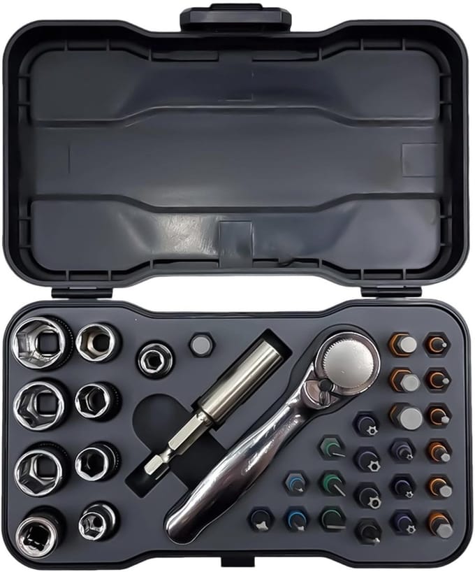 Ratel Schroevendraaier Set - Multi Bit Tool - Klus Klussen - 34-in-1 Magnetisch - 469g - Grijs