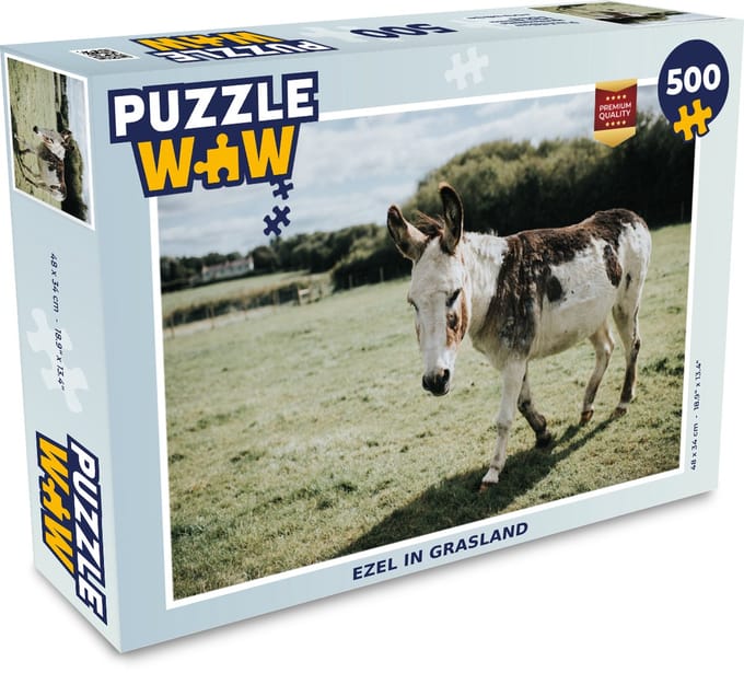 Puzzel Ezel in grasland - Legpuzzel - Puzzel 500 stukjes