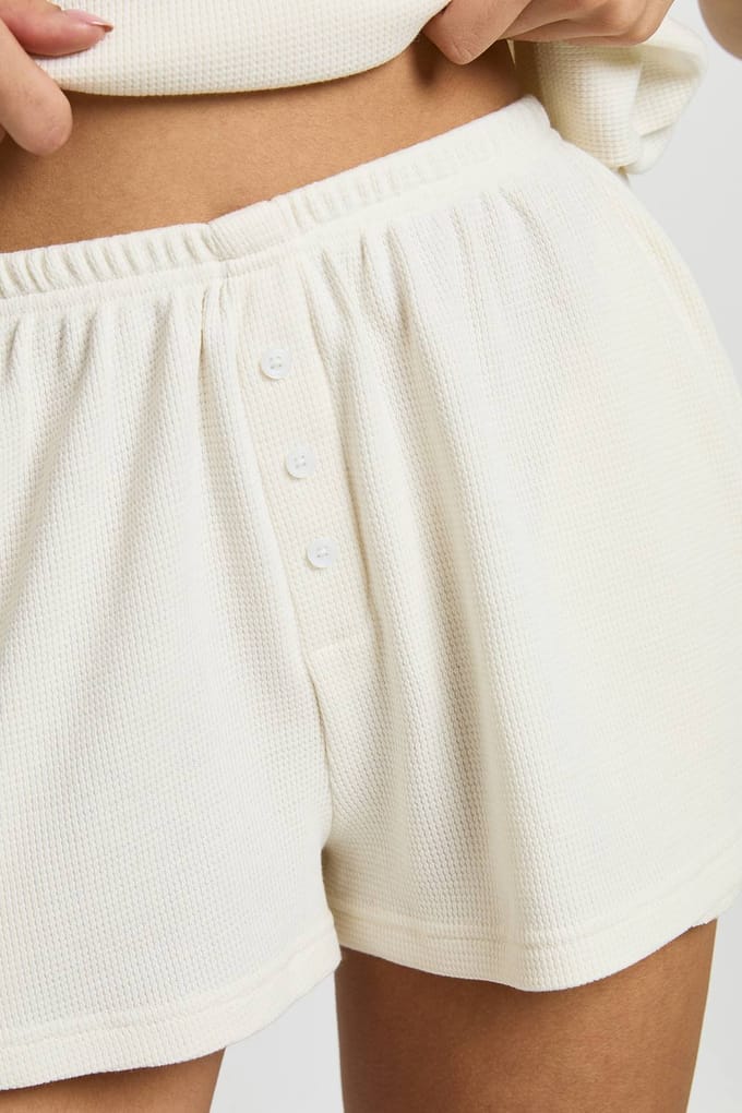 boohoo Dames Wafel Henley Short | Ecru | Maat: 36