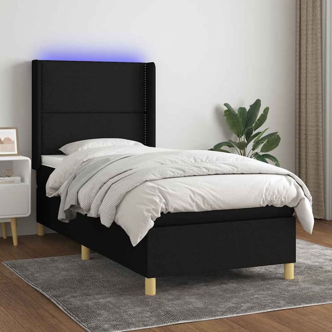 vidaXL - Boxspring - met - matras - en - LED - stof - zwart - 80x200 - cm