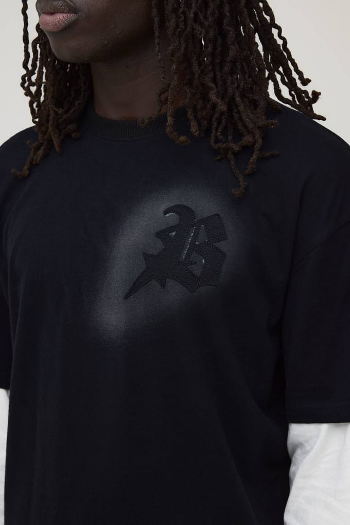 Oversized Ruime B Applicatie Faux Laag Gewassen T-shirt En Short Set | Black | Size Medium