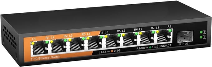 TIM® Internet Splitter - Netwerk Switch - Ethernet - 8 Ports - 10000 Mbps - Zilver - 18cm x 8cm x 3cm