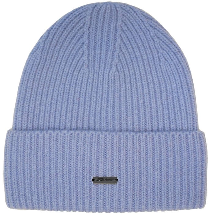 Stone Valley 100% Wol Blauw/Paars Geribbelde Muts met Zwart Metalen Logo