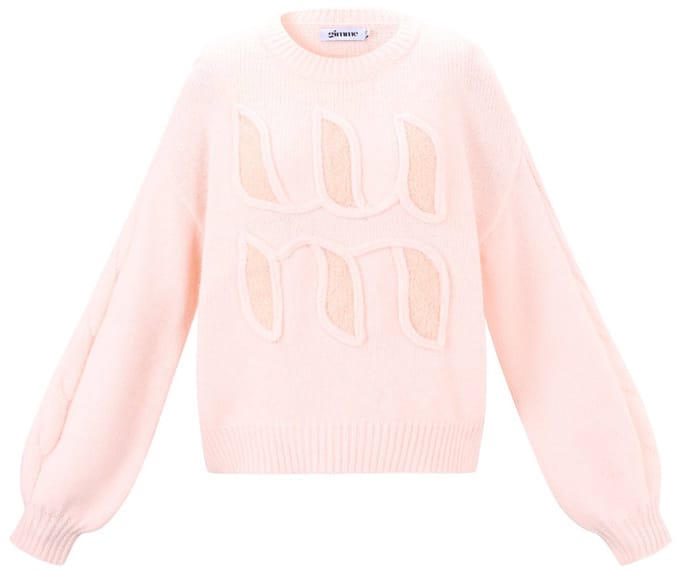 Comfortabele Gebreide Polyester Dames Trui met Geometrisch Motief - Gebroken Wit - S/M