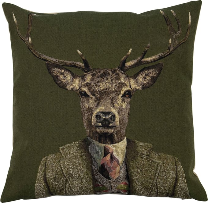 gobelin kussen groen hert stropdas 45x45cm