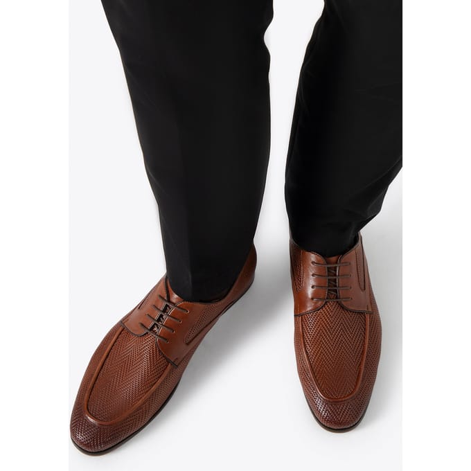 Wittchen Heren Derby schoenen van echt leer met vlechtwerk, lichtbruin