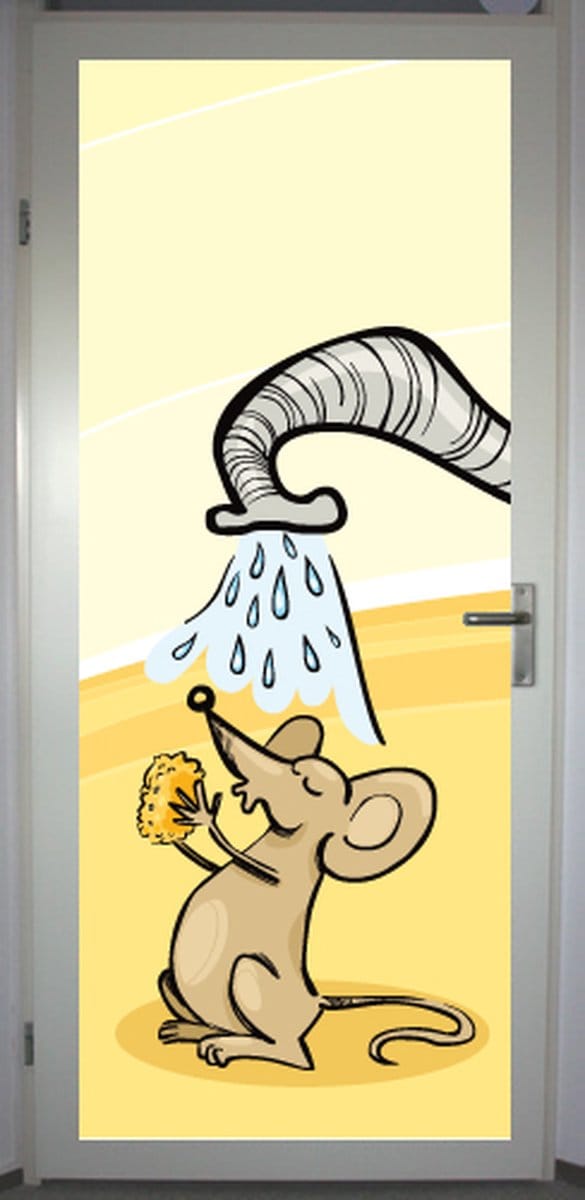 Deurposter 'Muis olifantdouche' - deursticker 75x195 cm