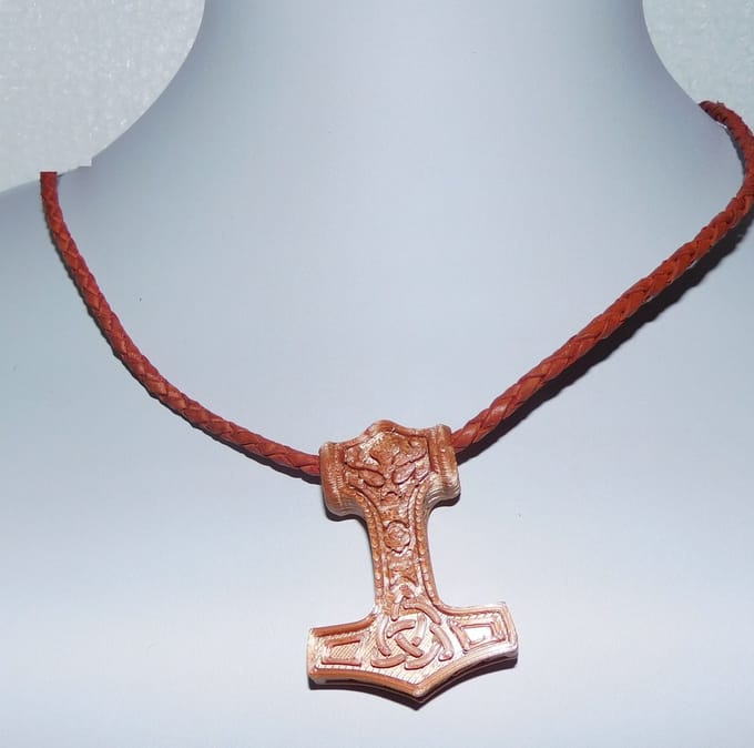 Hetty'S - 3-D geprinte hanger - Hamer van Thor -  lange leren ketting