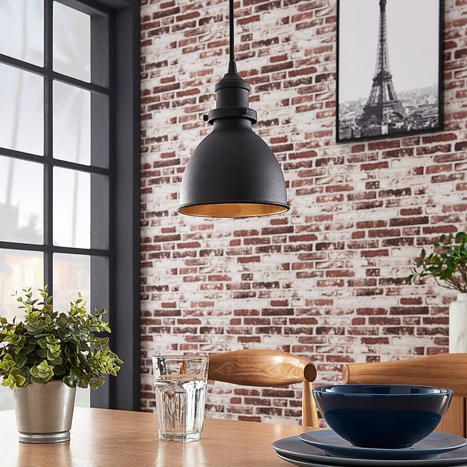 Lindby hanglamp Jasminka, zwart/goud, metaal, 1-lamp.