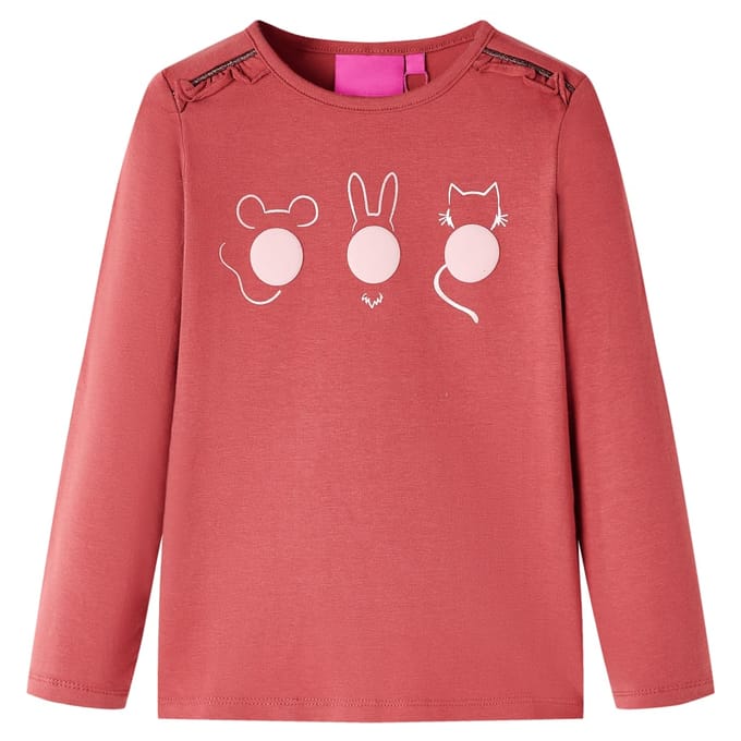 vidaXL - Kindershirt - met - lange - mouwen - 128 - rozebruin