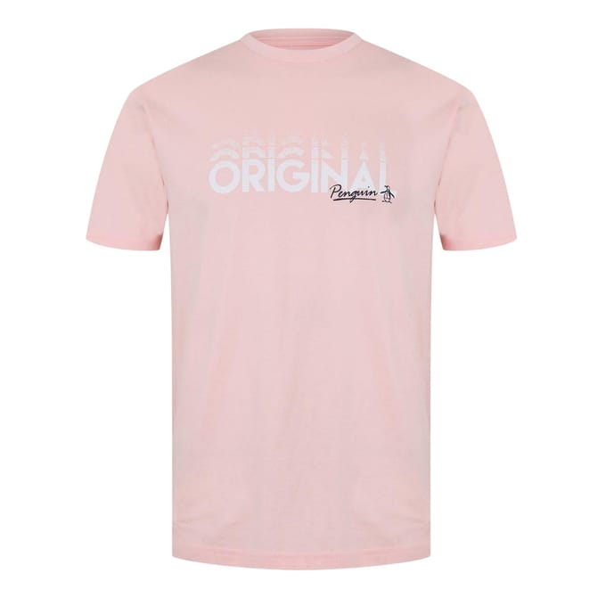 Original Penguin Heren Belettering Crew Hals Regular T-shirt (Roze)
