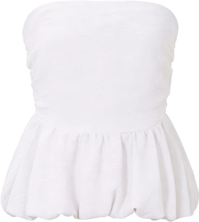 Elegante Strapless Peplum Top - Chic Off-Shoulder Bovenstuk - Accentueert de Taille - Tijdloos & Modieus - Wit - L