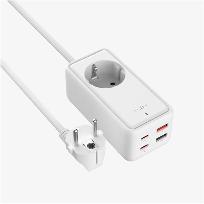 FIXED Charging Strip 2x USB-C / 2x USB-A – GaN III – PD 65W – Stekkerdoos met USB – 1,5m kabel – Wit