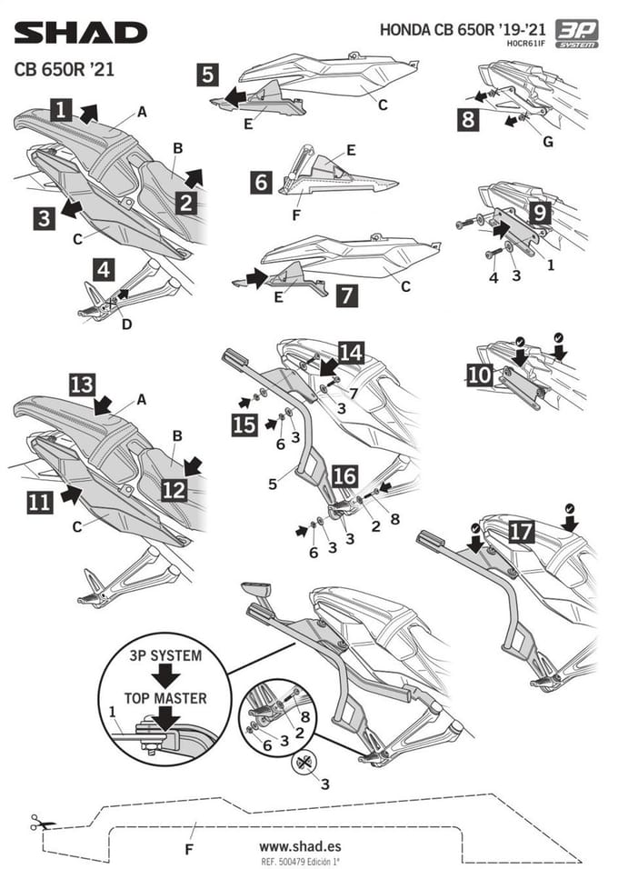 Support valise latérale Shad pour moto Honda 650 Cbr R H0CR61IF 3P SYSTEM Neuf