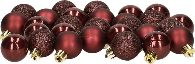 Decoris 28x stuks mini kunststof kerstballen mahonie bruin 3 cm