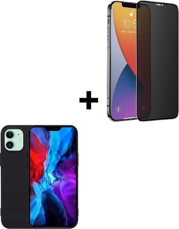 iPhone 12 Pro Max Hoesje - iPhone 12 Pro Max Privacy Screenprotector - iPhone 12 Pro Max Hoesje Siliconen Case Zwart + Privacy Screenprotector