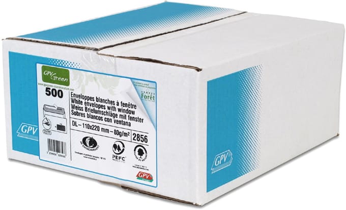 GPV enveloppen, DL, 110 x 220 mm, wit, met venster