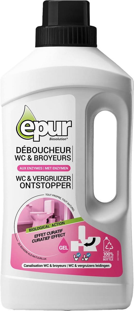 Epur Biosolution WC & Vergruizer Ontstopper — Biologisch Enzymatisch — Beschermt het Mechanisme — Septische Put Compatibel — 1L