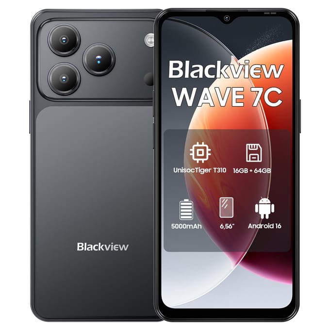 Blackview WAVE 7C 4G Smartphone IA 16 Go + 128 Go 6,56  Android 16 5000 mAh Téléphone Mobile 4+64 noir