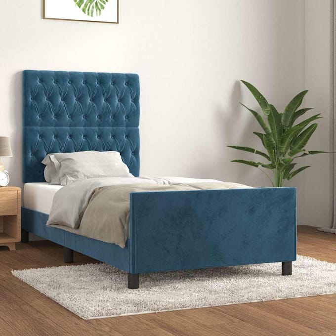vidaXL - Bedframe - zonder - matras - 90x200 - cm - fluweel - donkerblauw