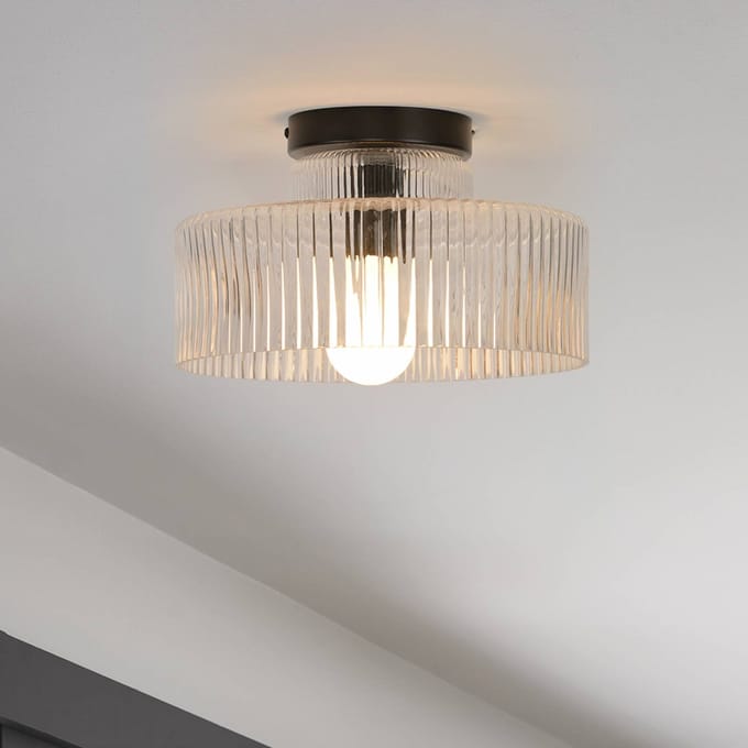 COREP Plafondlamp Lorenzo, transparant/zwart, Ø 28 cm, glas