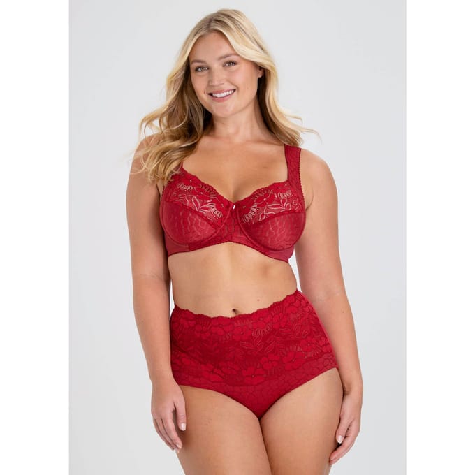 Beugelbeha van jacquard met kant - rood - Gr. 95 C van Goldner Fashion
