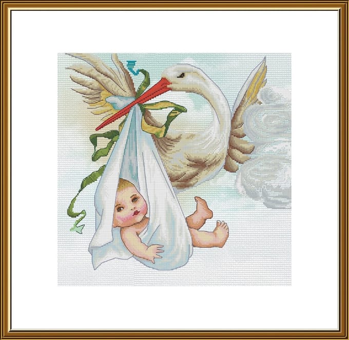 Borduurpakket Een geschenk van een ooievaar