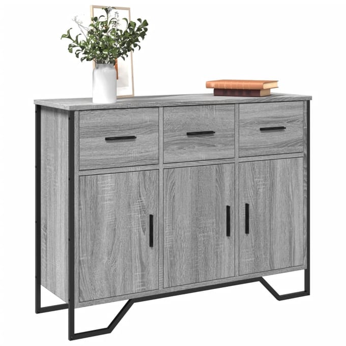 vidaXL - Dressoir - 97x32,5x74,5 - cm - bewerkt - hout - grijs - sonoma - eikenkleur