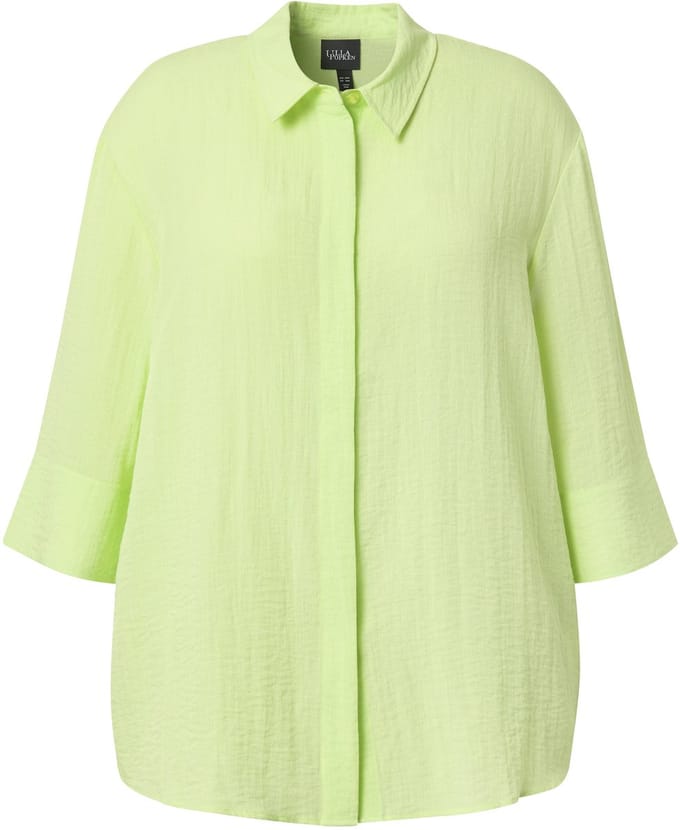 Ulla Popken - Dames - Overhemdblouse achterplooi overhemdkraag 3/4-mouwen - Limoengroen - Maat 42+