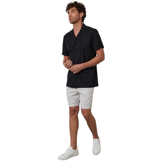 Threadbare Heren Geborduurde Kraag Korte Mouwen Bowling Shirt (Zwart)