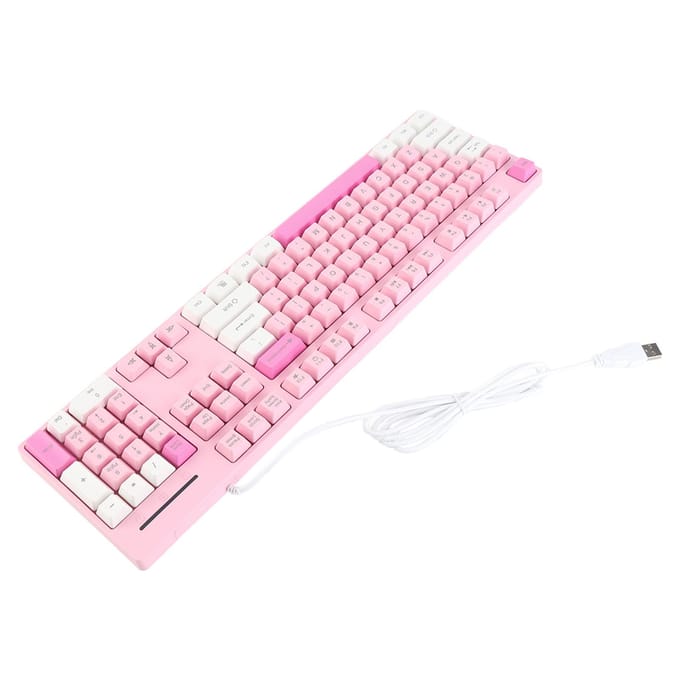 104 Toetsen Bedraad Toetsenbord 3 Kleuren Schattig Gaming Toetsenbord USB-interface Zakelijk Toetsenbord voor Win XP 7 roze
