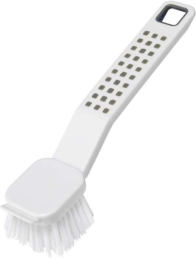 Premium Soft Grip Afwasborstel met Schraper in Wit en Grijs