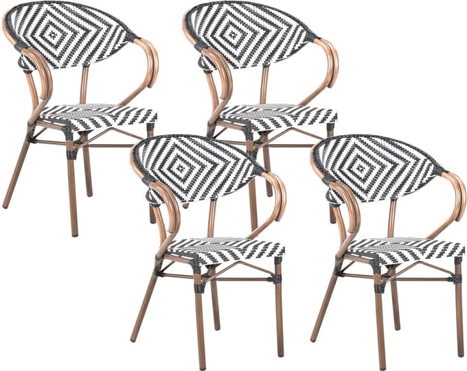 CASPRI - Tuinstoel set van 4 - Zwart/Wit - PE rotan