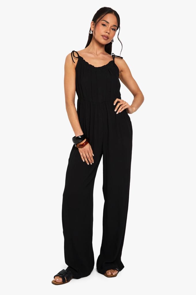 boohoo Dames Kaasdoek Schouderjumpsuit | Zwart | Maat: 36