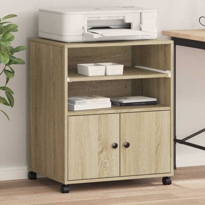 vidaXL - Printerkastje - met - wielen - 60x48x74 - cm - sonoma - eikenkleurig