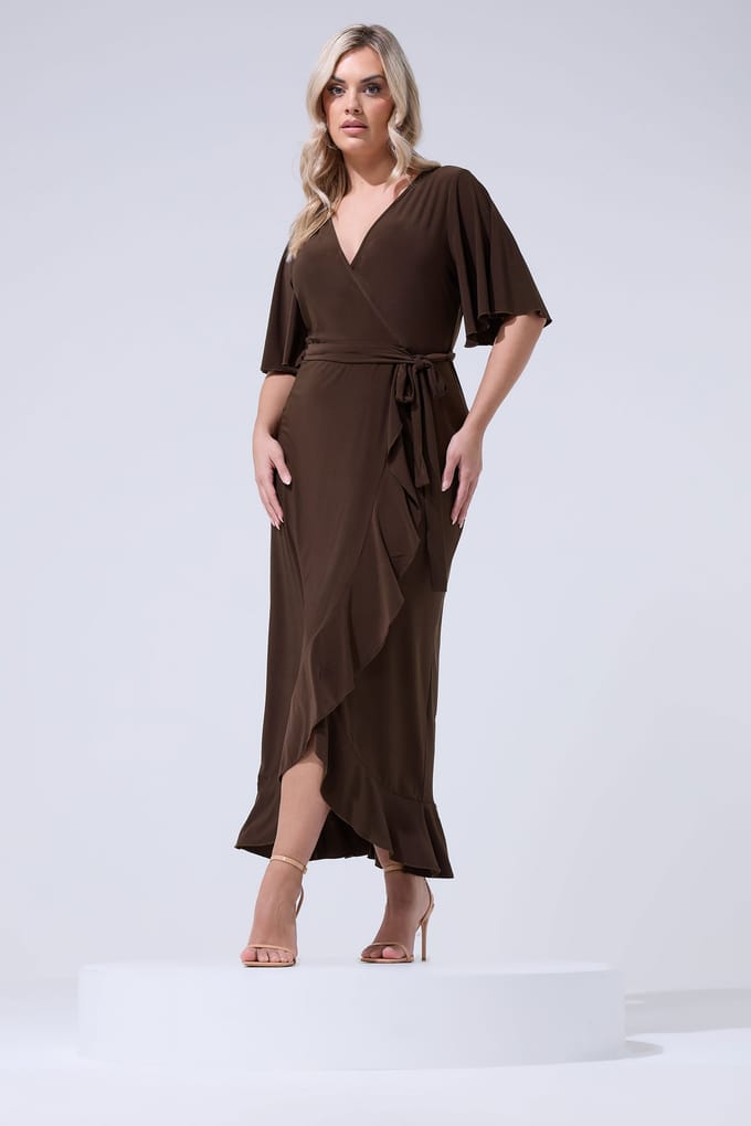 Yours London Chocoladebruine Jurk Met Ruchezoom Size 48