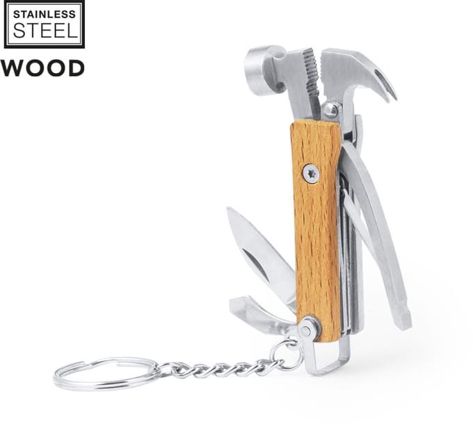 Multitool sleutelhanger met 7 mogelijkheden zoasl hamertje, draadstripper, tang model Meniok. Geschikt voor lasertechniek