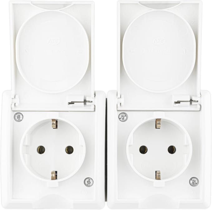 Dubbel Stopcontact voor Vochtige Ruimtes IP44 - Opbouw, Wit