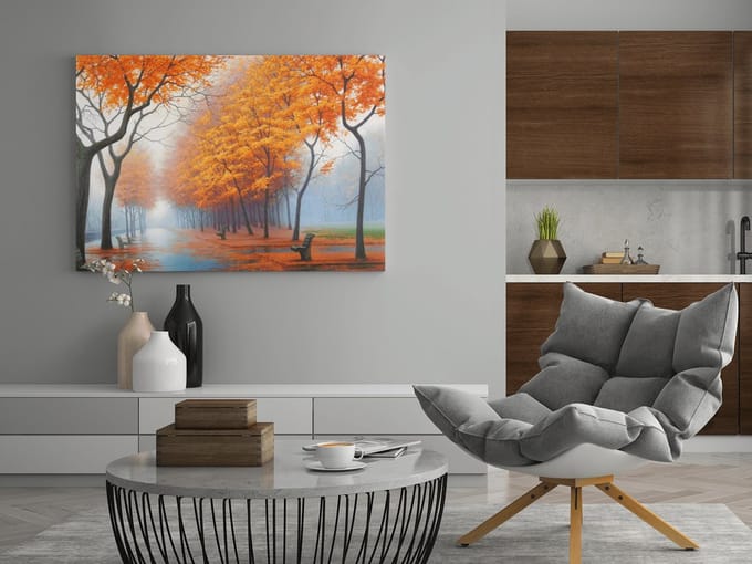 Canvas Schilderij - Landschap - Herfstbomen - 60x40x2 cm